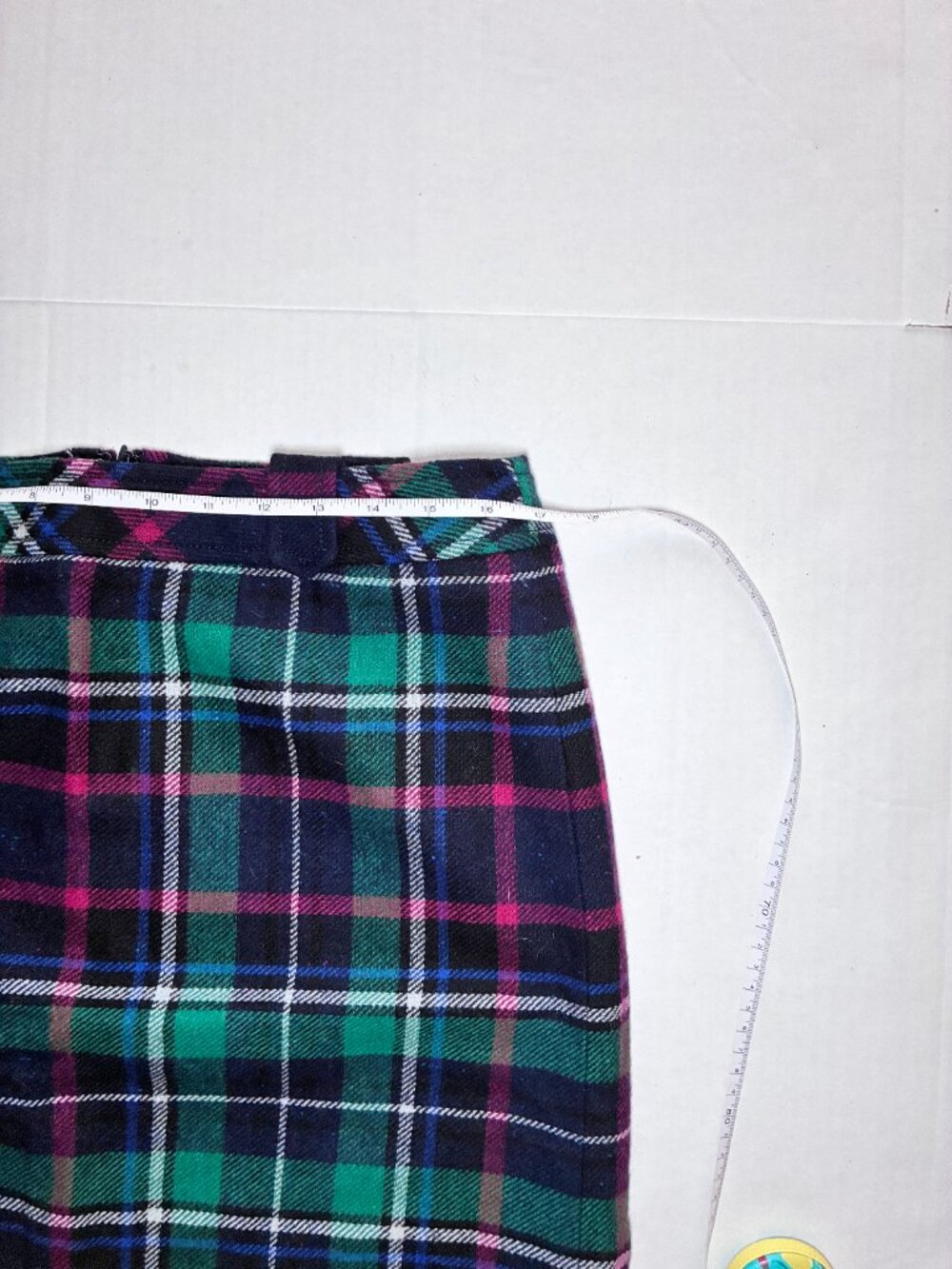 Talbots Petites Wool Blend Plaid Mini Skirt - 12P - Green Navy Pink - Picture 3 of 8